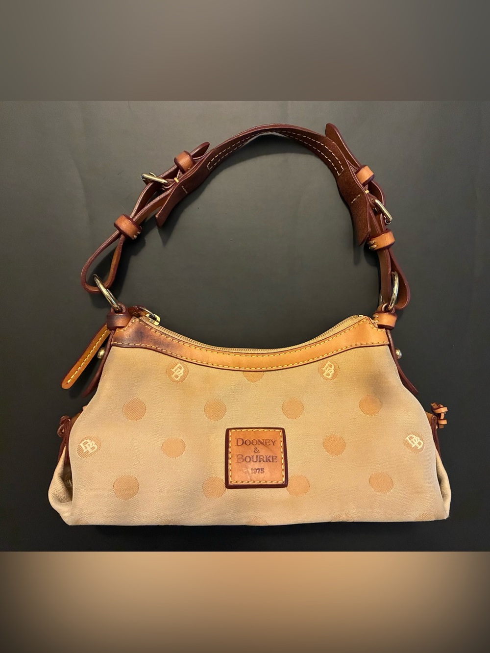Vintage Dooney & Bourke Tan and Brown Polka Dot Shoulder Bag